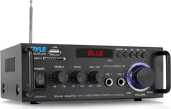 Pyle PDA29BU Wireless Bluetooth Stereo Power Amplifier - 200W Dual Channel Receiver System with RCA, USB, SD, FM Radio