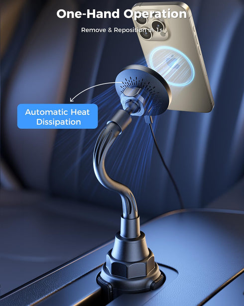 SUPERONE 2024 Newest MagSafe Cup Holder Charger, MagSafe Car Mount Charger 15W Fast Charging with Adjustable Gooseneck