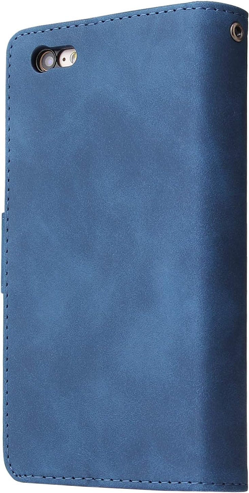 UEEBAI Wallet Case for iPhone 6/iPhone 6S - PU Leather Magnetic Closure Handbag with Zipper Pocket, Blue