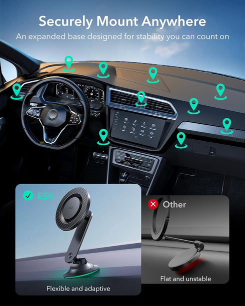 ESR 360 17/16/16e/15/14/13/12, S25, 10, 2 for MagSafe Car Mount, Upgraded Dashboard Magnetic Phone Holder for Car