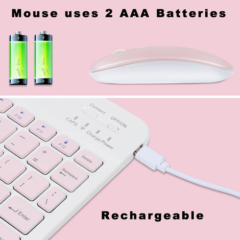 Wireless Keyboard and Mouse Combo, Ultra-Slim Rechargeable Bluetooth Keyboard Mouse for iPad, Tablet, Smartphone