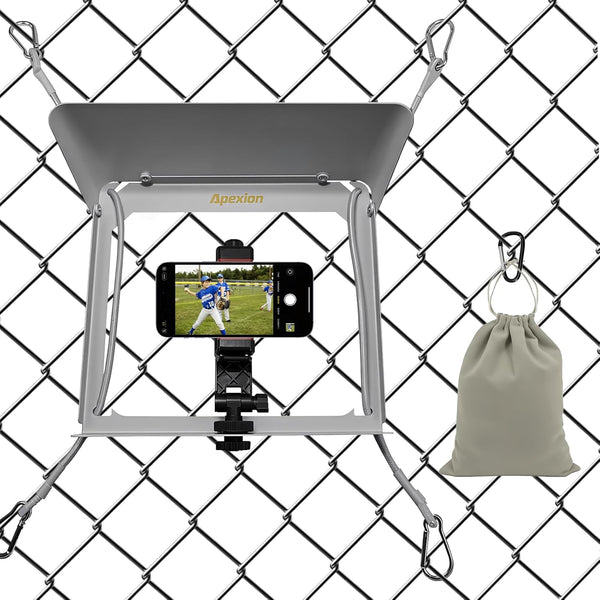 Apexion Baseball Training Equipment, Phone Stabilizer, Game Changer Fence Mount, Universal with Sunshade,