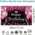 Pink and Black Happy Birthday Backdrop, Glitter Balloon Decorations for Women and Girls Party