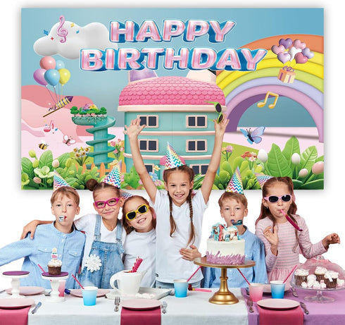 YTHKJS 5 3FT * Rainbow Dollhouse Birthday Party Backdrop Decorations,Rainbow Dollhouse Theme Party Supplies