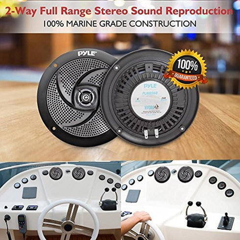 Pyle Marine Speakers, 6.5 Inch 2 Way Waterproof Outdoor Audio System, 240 Watt Power, 1 Pair, PLMRS6B Black