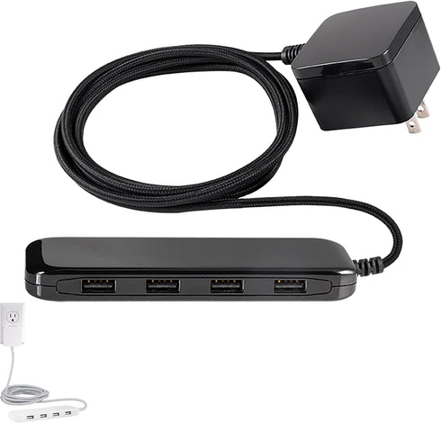 UltraPro Wall Charger, 4 Port USB Charger, 6 Ft Cord Multi USB Charger Station, Black