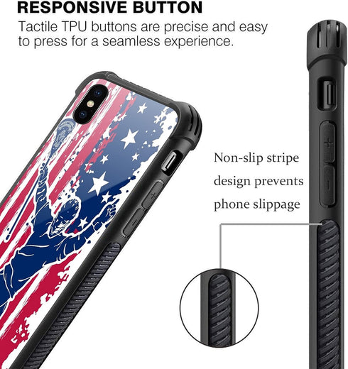 iPhone XR Case - Lacrosse American Flag Graphic for Girls, Shockproof Anti-Scratch Hard PC Back, Picture Pattern Design.