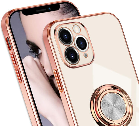 Omorro iPhone 11 Pro Case with Ring Kickstand, 360 Rotation, Shiny Rose Gold Edge, Compatible with Magnetic Car Mount