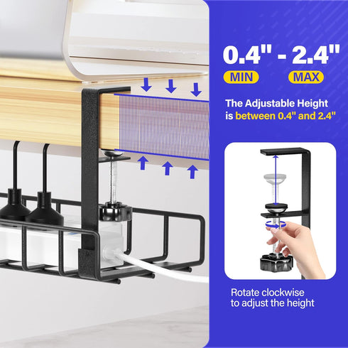 Under Desk Cable Management Tray, Xpatee Upgraded Wire Management No Drill, Cable Rack for Office, Home - Black