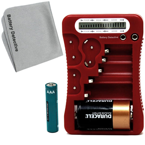 Battery Detective 12 Type Battery Tester with LCD Display, AAA Battery & Cloth, for