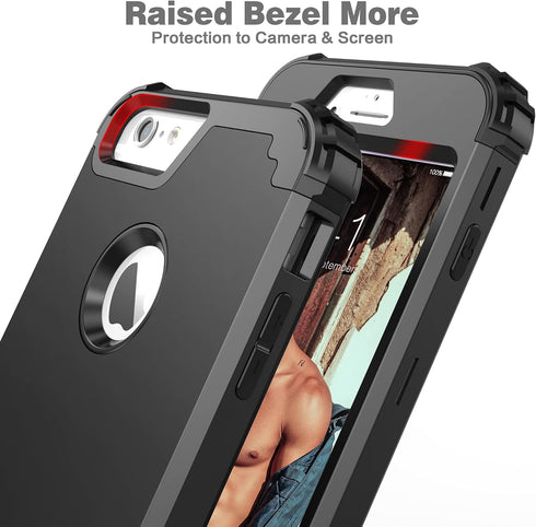 IDweel iPhone 6S Plus Case with Tempered Glass Screen Protector, Black, 3 in 1 Shockproof Slim Hybrid Heavy Duty Cover