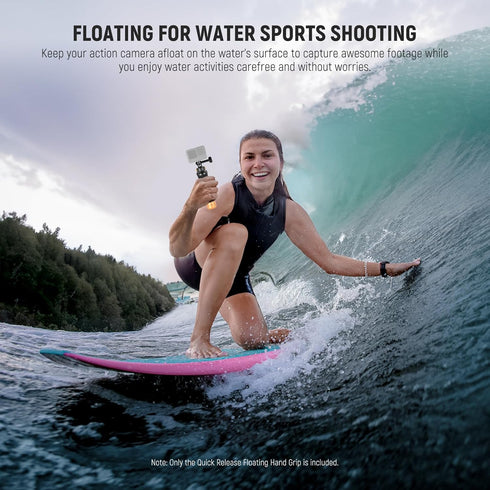 NEEWER Quick Release Floating Hand Grip for Action Camera, Underwater Handle Stick Mount with Detachable Camera Mount Adapter Wrist Strap, Compatible with GoPro 12 11 10 9 DJI Insta360 AKASO, GP23
