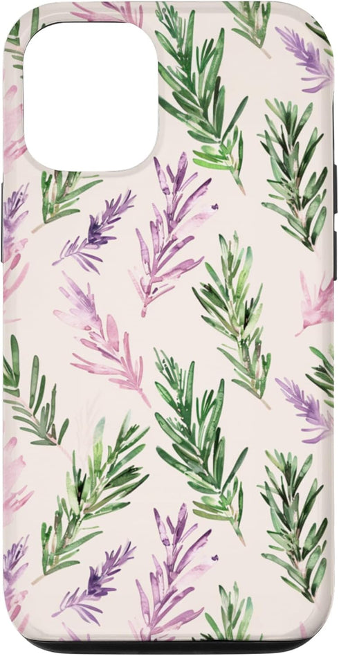 Herb Garden Watercolor Plant Pattern iPhone 13 Spring Herb Rosemary Watercolor Plant Pattern Seasonal Case