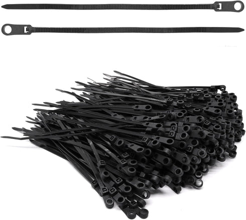 300pcs Zip Ties with Screw Hole - 6 inch 48lbs Heavy Duty Nylon Cable Ties for Indoor Outdoor Use (Black)
