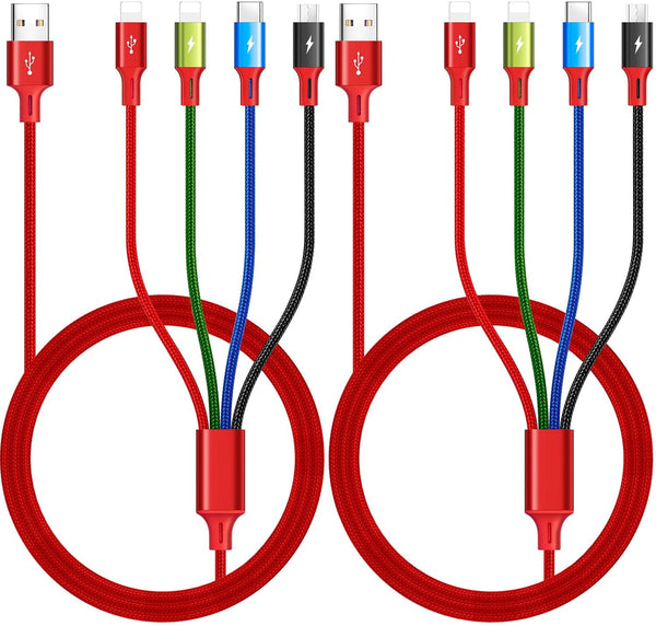 Multi Charging Cable 3.5A, 2Pack 6Ft 4 in 1 Fast Charger Cable Adapter with IP/Type C/Micro USB Ports