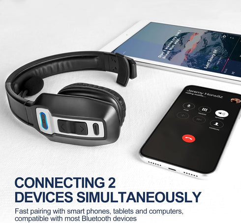 Trucker Bluetooth Headset, V5.2 Wireless with Upgraded Microphone, AI Noise Canceling, On Ear for Driver Office