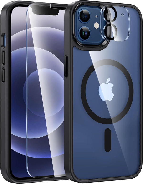 FNTCASE Clear Case for iPhone 12: Magnetic Military Grade Drop Protection, Anti Yellowing Rugged Durable Shockproof