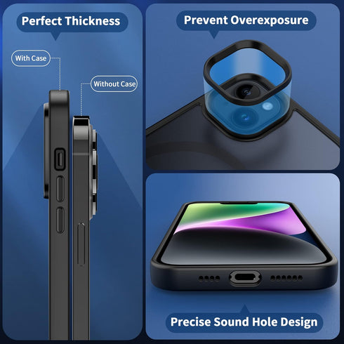 CACOE Matte Black Magnetic Case for iPhone 13 & 14 (6.1") - Shockproof, Anti-Fingerprint, MagSafe & Car Mount