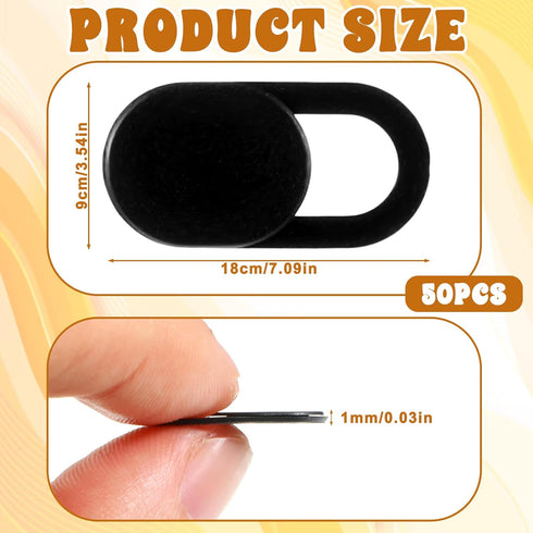 Alrhso 50 0.023 Inch Pcs Webcam Cover Slide, Ultra-Thin Universal Camera Privacy Cover Black Phone Camera Covers Slide