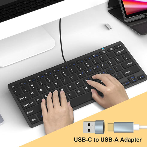 Ultra-Slim 78keys USB-C Mini Wired Keyboard with Media Hotkeys for Apple Mac Pro, MacBook, iMac, Windows Desktop PC