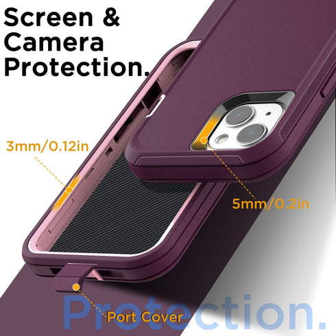 AICase iPhone 14 Plus (6.7") Heavy Duty Rugged Case with Glass Screen Protector, Shockproof & Dust Proof Military