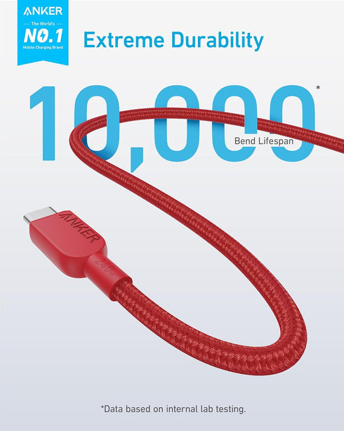 Anker 240W USB C to USB C Cable (2Pack,3ft), USB C Charger Cable Fast Charge for iPhone 15, MacBook Pro 2020, iPad Pro 2020, iPad Air 4, Samsung Galaxy S23+/S23 Ultra(USB 2.0, Red)