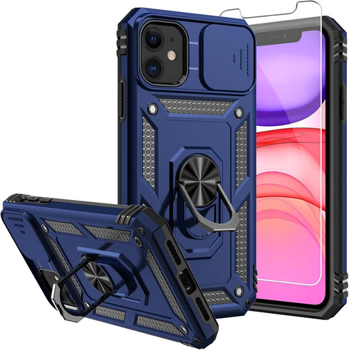 iPhone 11 Case with Screen Protectors and Camera Cover, Military Grade 16ft Drop Tested Cover with Magnetic Kickstand,