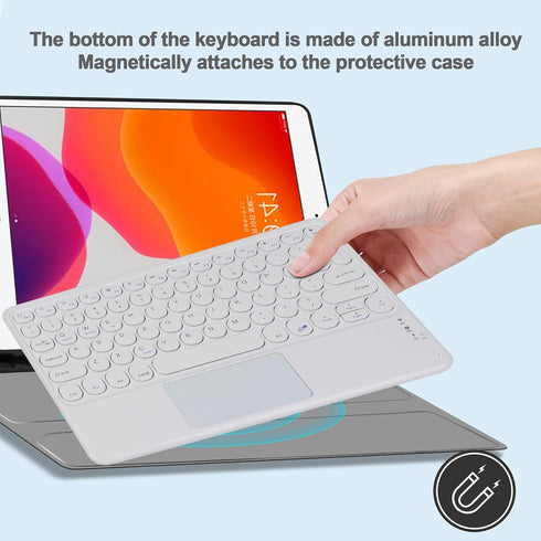 Wireless Keyboard with Touchpad - Ultra-Slim Portable Rechargeable Bluetooth Keyboard for iPad/iPad Pro (White)