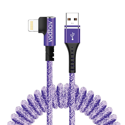 Smart Coiled USB A to Lightning Cable, 2ft to 8FT Extra-Short Ekstra-Long iPhone Charger Cable (Cosmos Purple)
