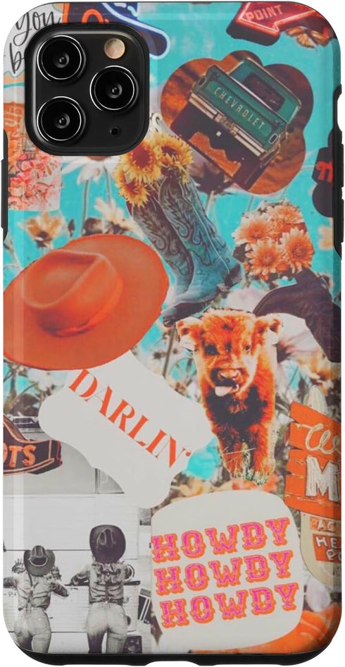 iPhone 11 Pro Max Funny Cowgirls Western Country Boho Farm Case, Chic Cows Cattle Design