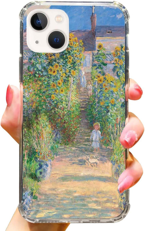 Claude Monet Art Painting Phone Case for iPhone 15, Watercolor Sunflower Impressionism Cover for Women Men, Trendy TPU