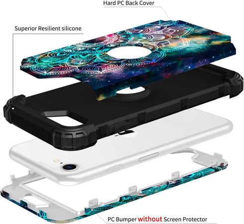 Hocase Heavy Duty Case for iPhone SE 2022/2020, Shockproof Protection Hard Plastic+Silicone Rubber Hybrid (4.7") -