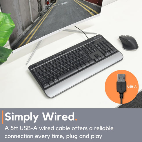 X9 Performance Multimedia USB Wired Keyboard, Ergonomic Full Size Keyboard with Wrist Rest and 114 Keys for Office PC