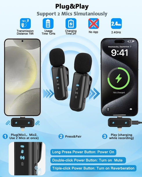 Yeaki 63Auto Vlogging Kit for iPhone/Android, Face Tracking Tripod for iPhone with Light, Wireless Microphones