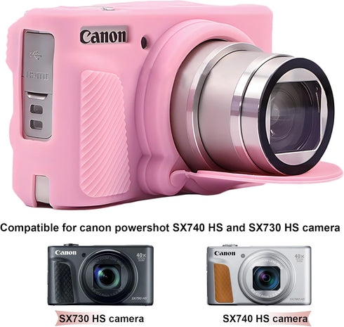 BOVKE Silicone Camera Case for Canon PowerShot SX740/ SX730 Digital Camera, SX740 Camera Soft Case Cover Rubber Camera Sleeve with Removable Lens Cover, Pink