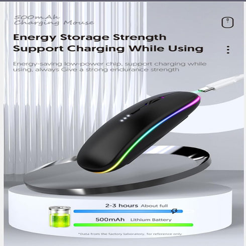 Wireless Bluetooth Mouse, LED Dual Mode Rechargeable Silent Slim Laptop Mouse, Portable (BT5.2 + USB Receiver) Black