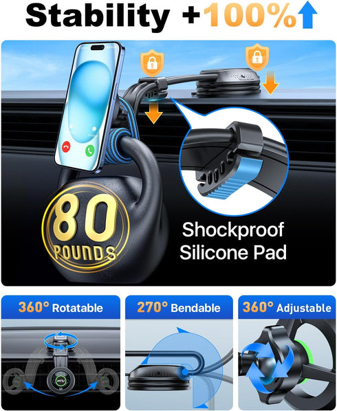 2025 Newest & Strongest for MagSafe Car Mount with Stabilizer?Patent & Safety Certs? 5-in-1 Bendable Rotatable Magnetic