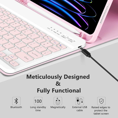 MMK Keyboard Case for iPad Pro 11 inch 4th/3rd Gen, iPad Air 5th/4th 10.9 inch & iPad Air 11 inch (M2) 2024, Pink