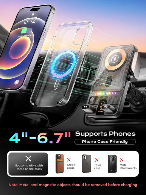 Zrpot 15W Phone Holders for Car, Cell Phone Mount Wireless Car Charger with Induction Opening and Closing Air Vent
