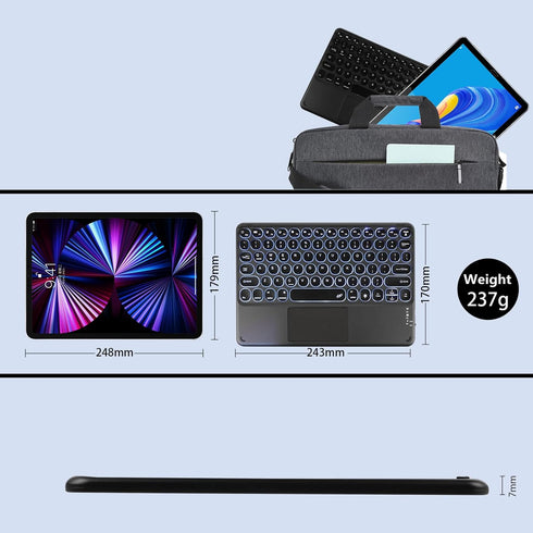 Wireless Bluetooth Keyboard with Touchpad, Portable Ultra Slim 7-Colors RGB Backlit Rechargeable Keyboard for iPad