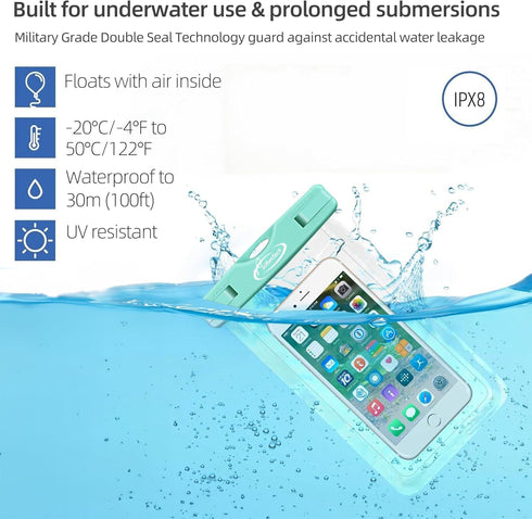 AiRunTech Waterproof Case, Waterproof Cell Phone Dry Bag Compatible for iPhone 14/13/12/12 Pro Max/11/11 Pro/SE/Xs Max/XR/8P/7 Galaxy up to 8.5", Phone Pouch for Beach Kayaking Travel(Black + Green)