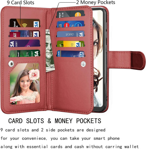 Njjex Galaxy A21 Case for Samsung Galaxy A21 Wallet Case 2020, PU Leather Folio Flip with 9 Card Slots and Lanyard