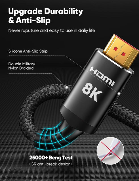 8K 2.1 10FT 2-Pack 48Gbps 4K Cords(8K@60Hz 7680x4320, 4K@120Hz) HDR10 2.2 2.3 3D, PS-5/PS-4/X-Box/TV/HDTV Snowkids HDMI