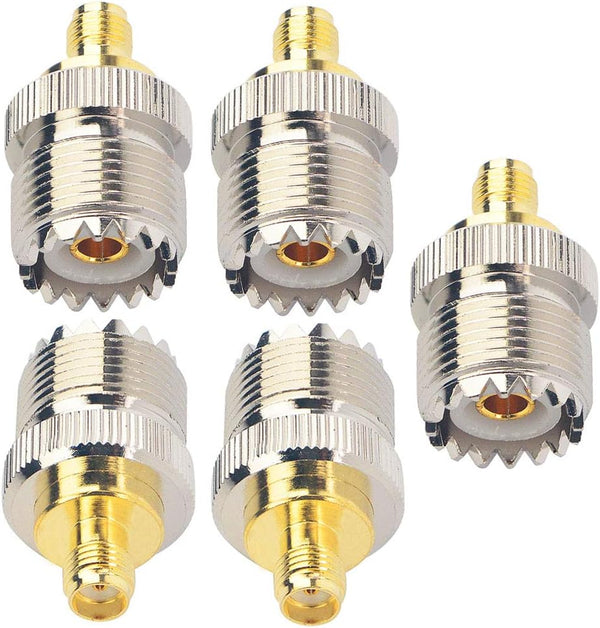onelinkmore RF Coax Adapter, SMA Female to SO239 Female UHF Jack, SO-239 Antenna Cable Connector, Pack of 5 for UV-5R