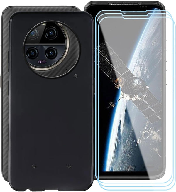 Ulefone Armor 23 Ultra Case, Black Soft Silicone Shockproof Protection Cover with 3 x Tempered Glass Screen Protectors