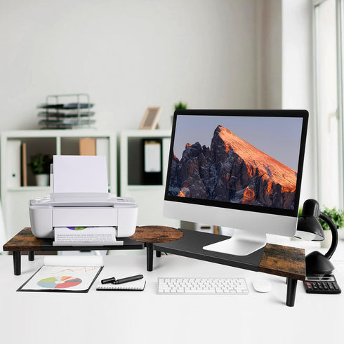 Large Dual Monitor Riser Stand for Desk: Adjustable Length Angle, Double Computer Riser for Desktop Organizer, Monitor