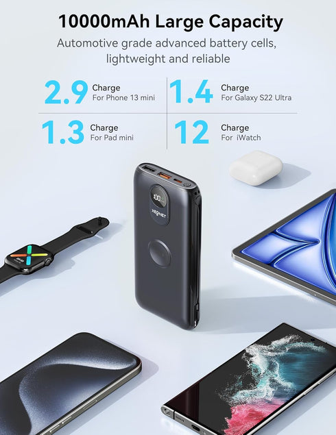 XEGNER 10000mAh 22.5W Pack 17/16, Portable Charger, Power Bank Fast Charging with Wall Plug, Built-in Cables, LED