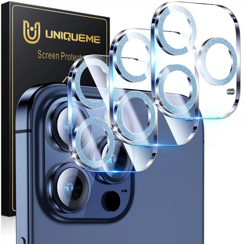 UniqueMe 3 Pack Camera Lens Protector for iPhone 15 Pro/iPhone 15 Pro Max, 9H Tempered Glass, Light Blue