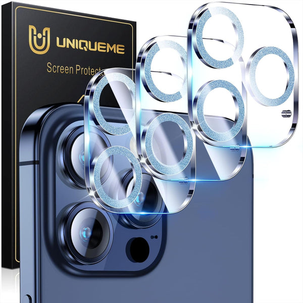 UniqueMe 3 Pack Camera Lens Protector for iPhone 15 Pro/iPhone 15 Pro Max, 9H Tempered Glass, Light Blue