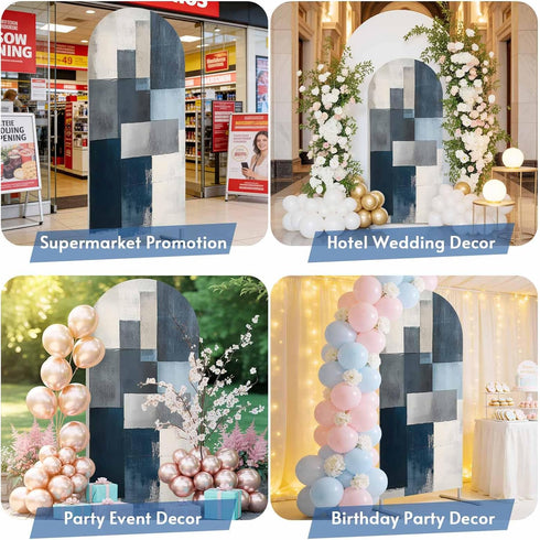 Jnbasdffb 7.2 Blue Gray Beige Wedding Arch Cover,Stretchy Spandex Arch Backdrop Stand Covers FT,Retro Abstract